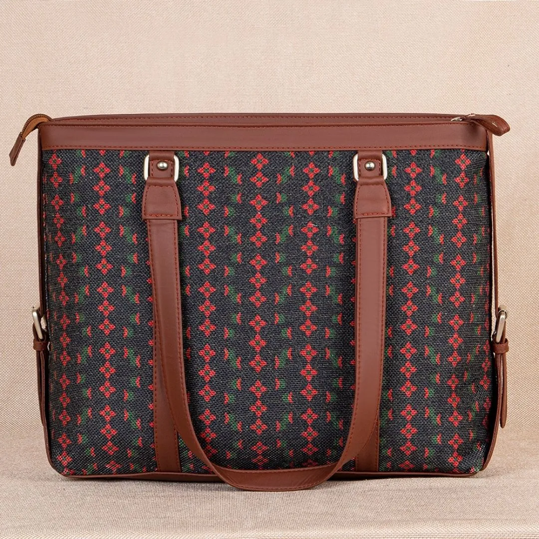 Shobha Niwas Lotus Motif- Office Bag & Chain Wallet Combo