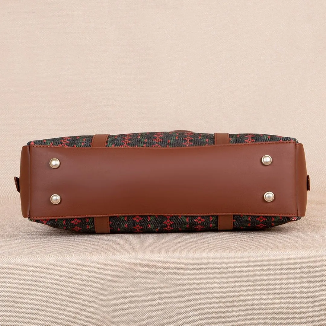 Shobha Niwas Lotus Motif- Office Bag & Chain Wallet Combo