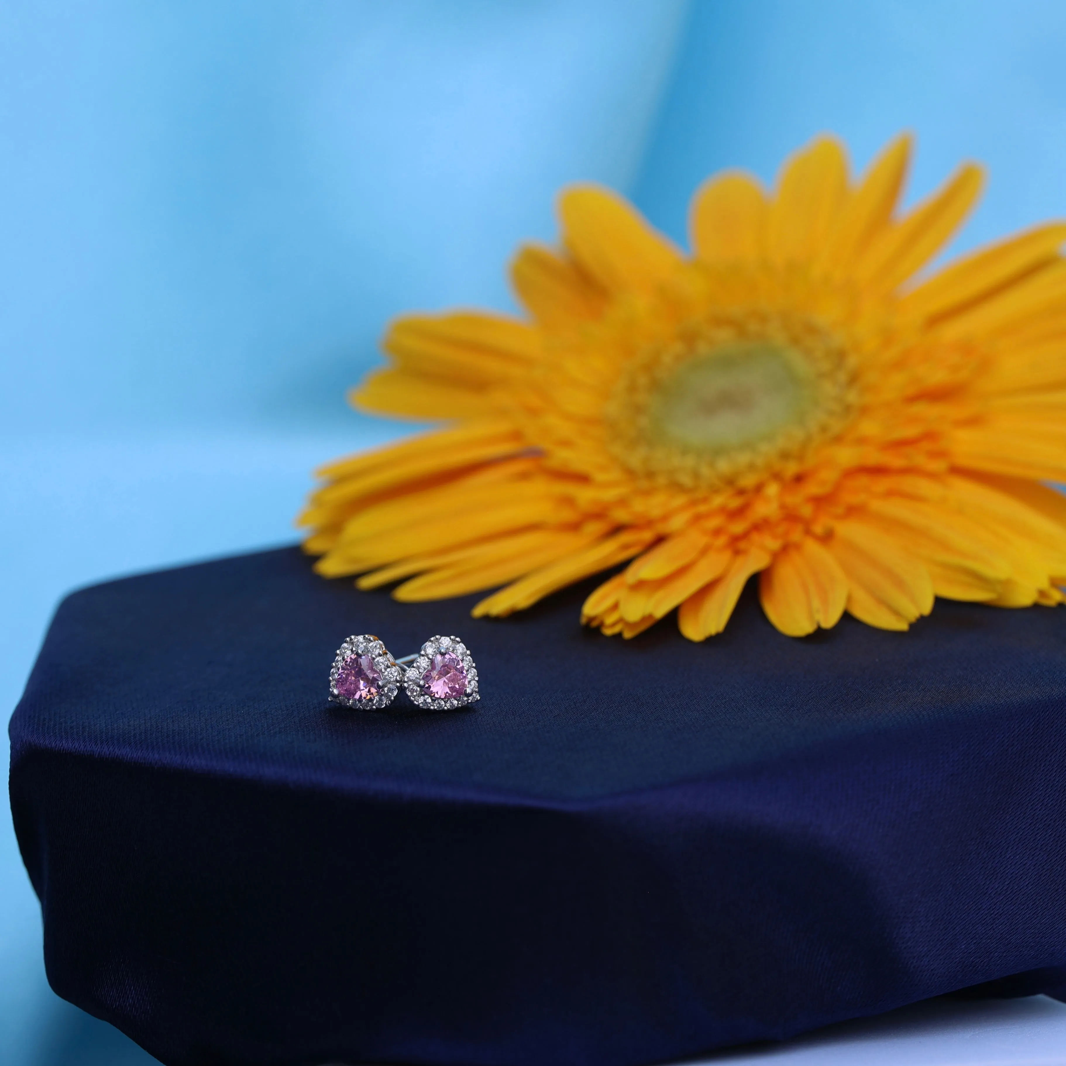 Silver pink heart pendant set