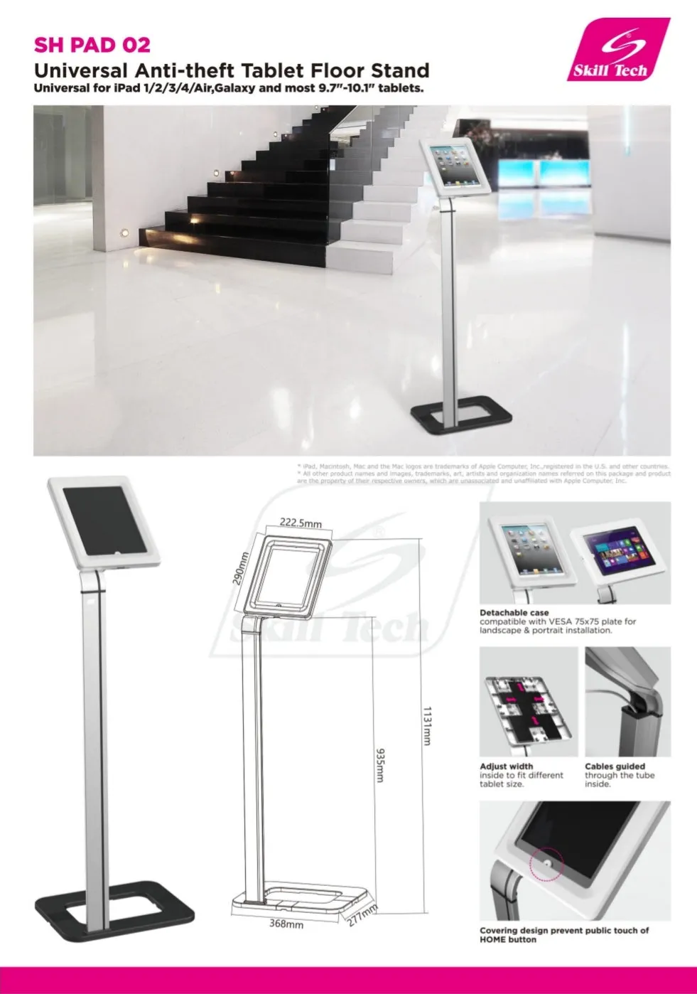 SkillTech Universal Anti-Theft Tablet Floor Stand - SH PAD 02