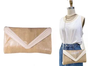 Snakeskin Purse Crossbody Clutch Vintage Purse Beige Evening Bag 1970s Art Bag