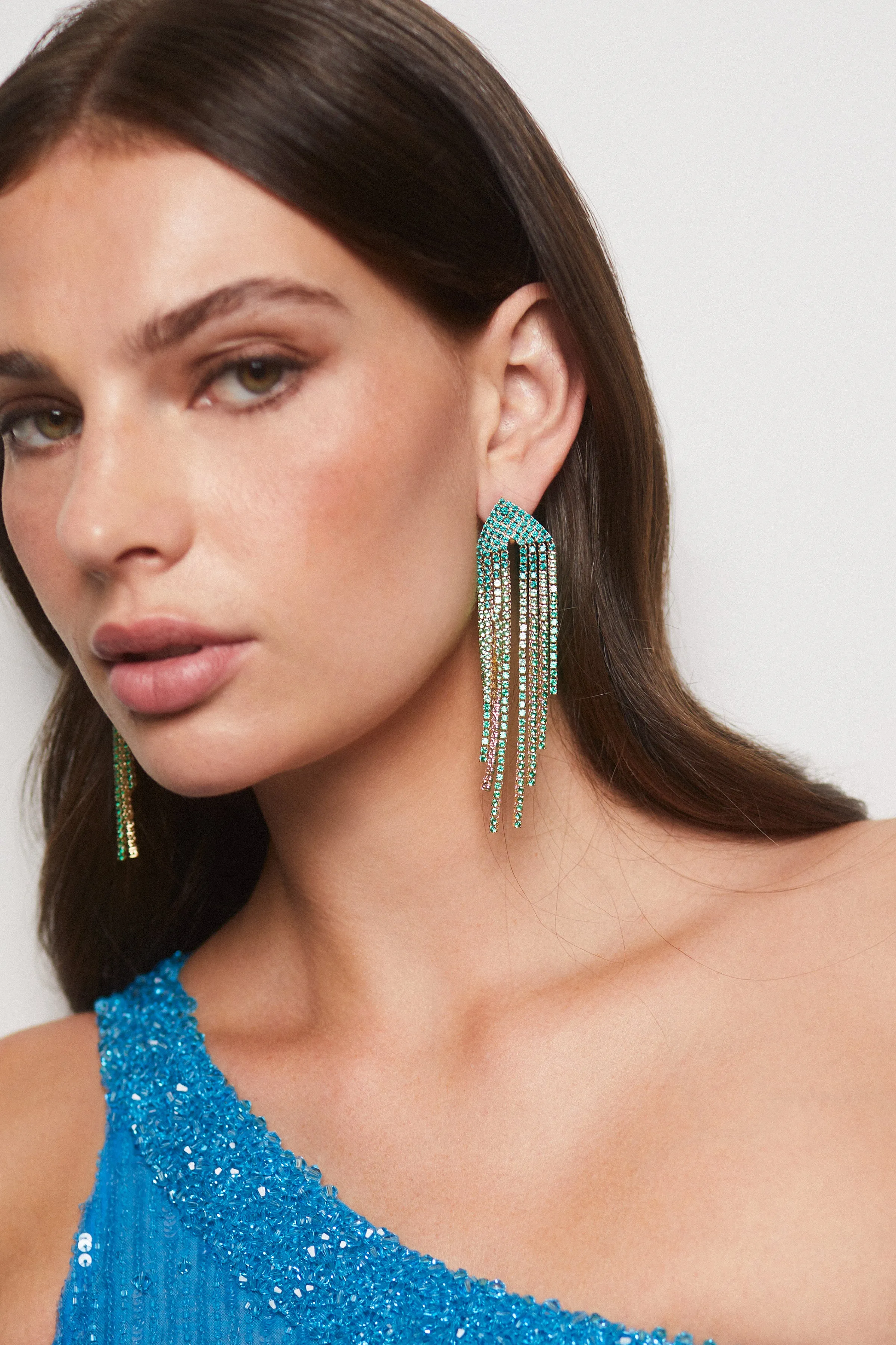 STARLET GREEN CASCADE CZ EARRINGS