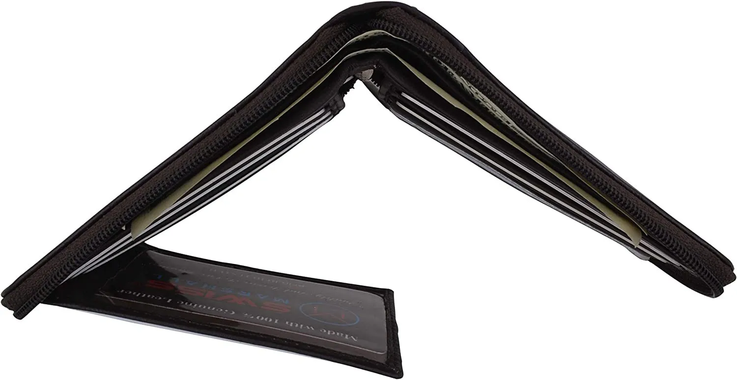 Swiss Marshall Men's Zipper RFID Blocking Premium Leather Zip-Around ID Bifold Wallet (Brown)