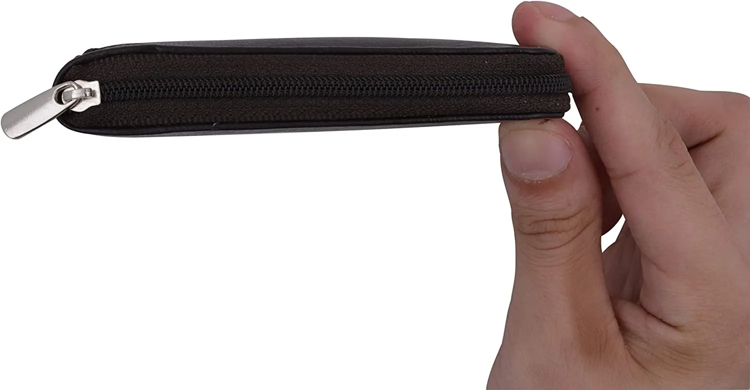 Swiss Marshall Men's Zipper RFID Blocking Premium Leather Zip-Around ID Bifold Wallet (Brown)