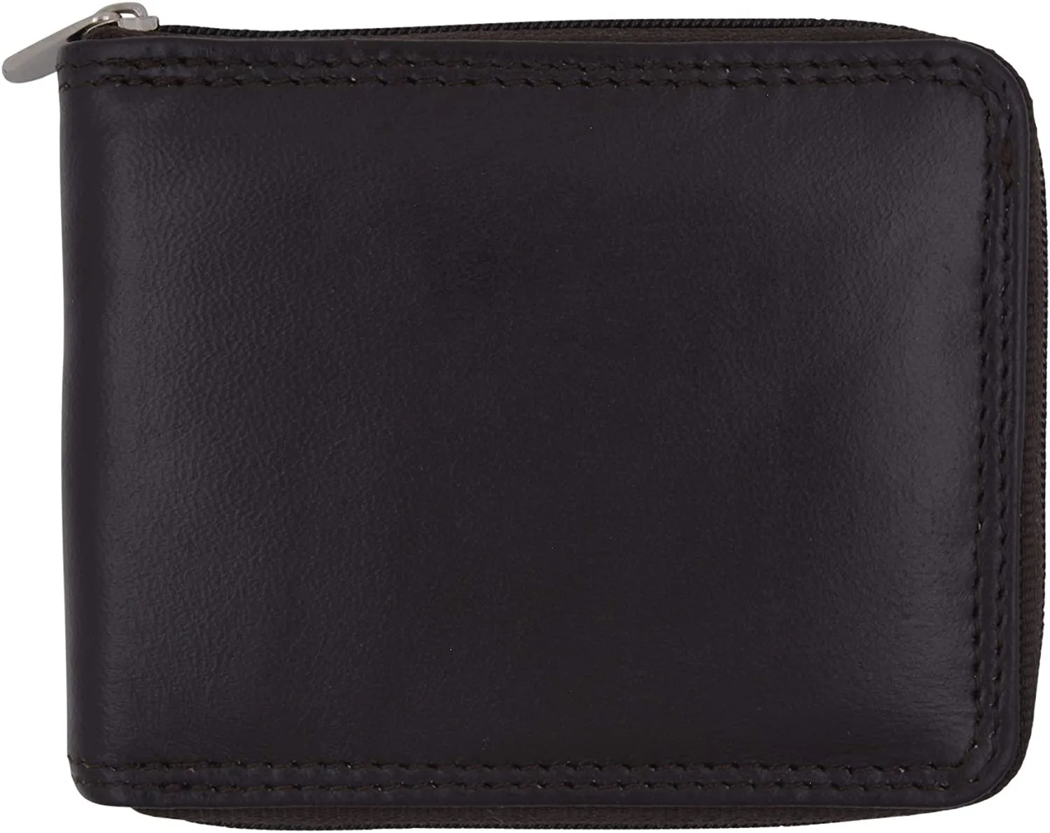 Swiss Marshall Men's Zipper RFID Blocking Premium Leather Zip-Around ID Bifold Wallet (Brown)