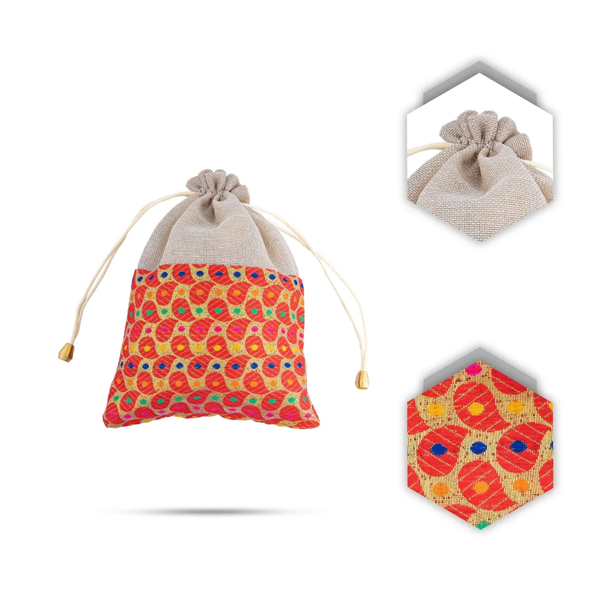 Thamboolam Bag Set - 9 x 7 Inches | 5 Pcs/ Brocade & Jute Material Potli Bag/ Tambula Bag for Wedding/ Assorted Colour