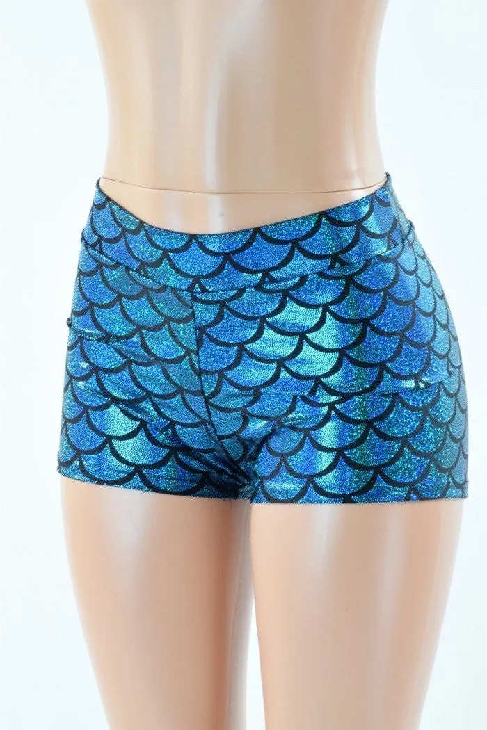 Turquoise Mid Rise Mermaid Shorts