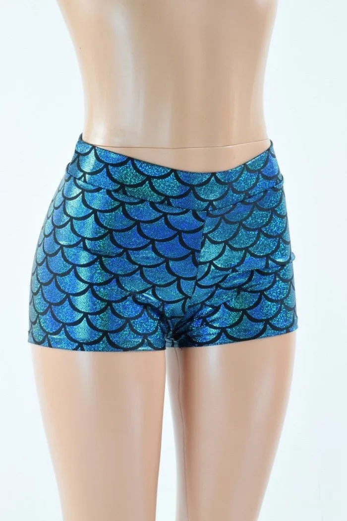 Turquoise Mid Rise Mermaid Shorts