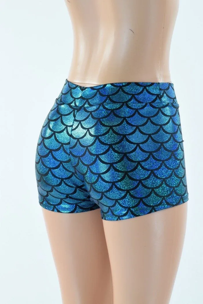 Turquoise Mid Rise Mermaid Shorts