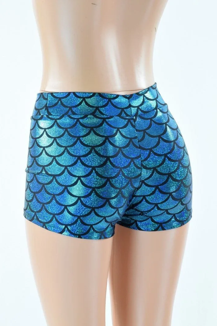 Turquoise Mid Rise Mermaid Shorts