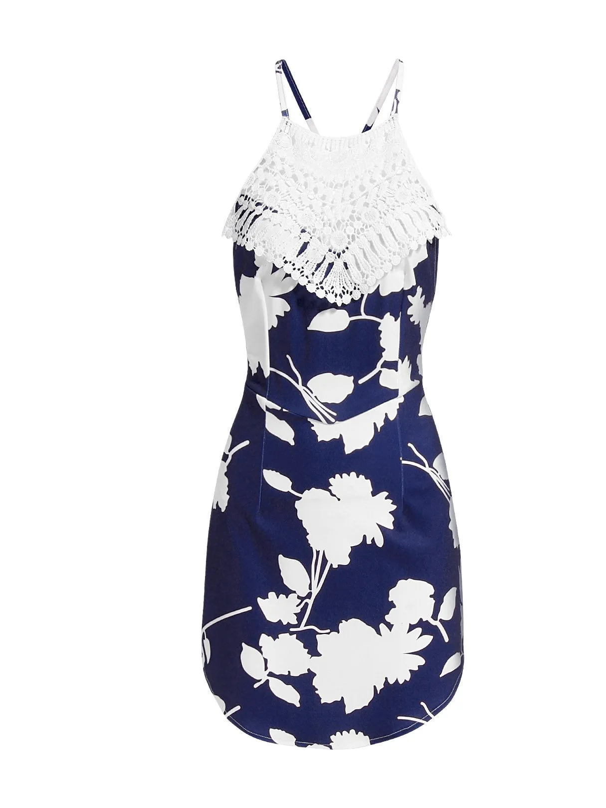 Wholesale Halter Sleeveless Floral Print Lace Zip Back Mini Dress