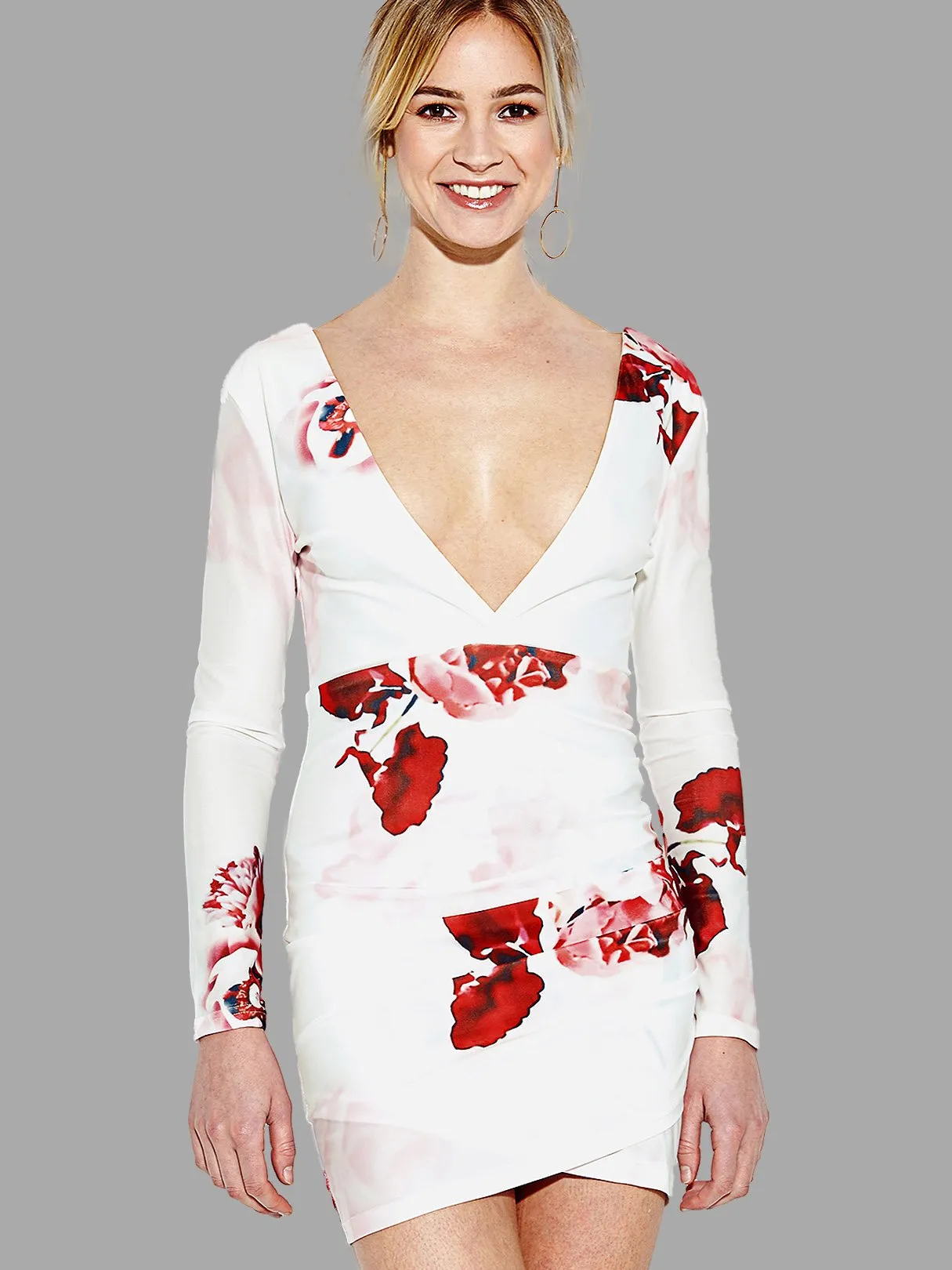 Wholesale Long Sleeve Floral Print Fashion Mini Dress