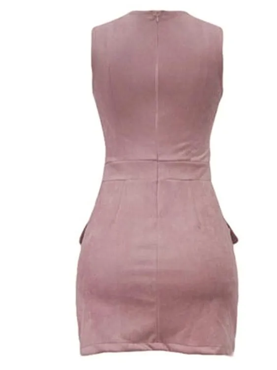 Wholesale Pink V-Neck Sleeveless Plain Irregular Hem Mini Dress