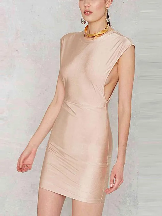 Wholesale Rose Crew Neck Sleeveless Plain Mini Dress