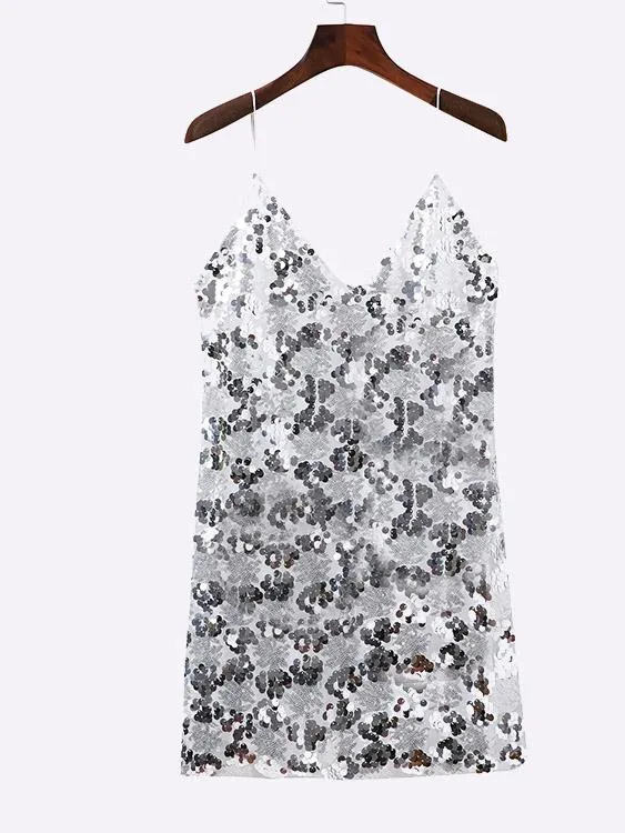 Wholesale Silver V-Neck Sleeveless Mini Dresses
