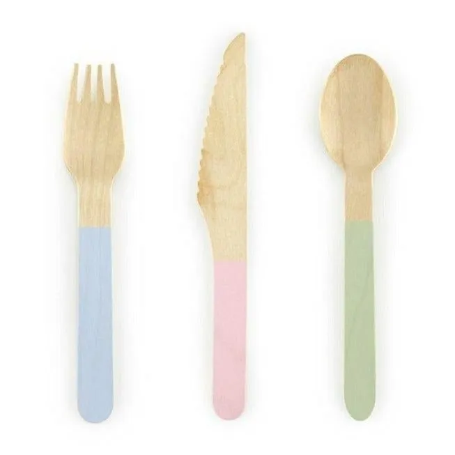 Wooden Cutlery Pastel (18 Pieces)